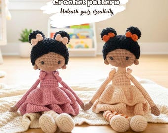 Black Doll Crochet Pattern, African Girl Amigurumi Doll, Nursery Toy PDF Tutorial