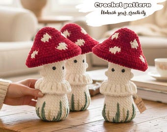 Crochet Mushroom Pattern No Sew, Amigurumi Toadstool PDF Tutorial, Cottagecore Plush Toy