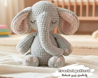 Elephant Crochet Pattern Plush, Amigurumi Toy PDF for Baby Gift, Soft Stuffed Animal