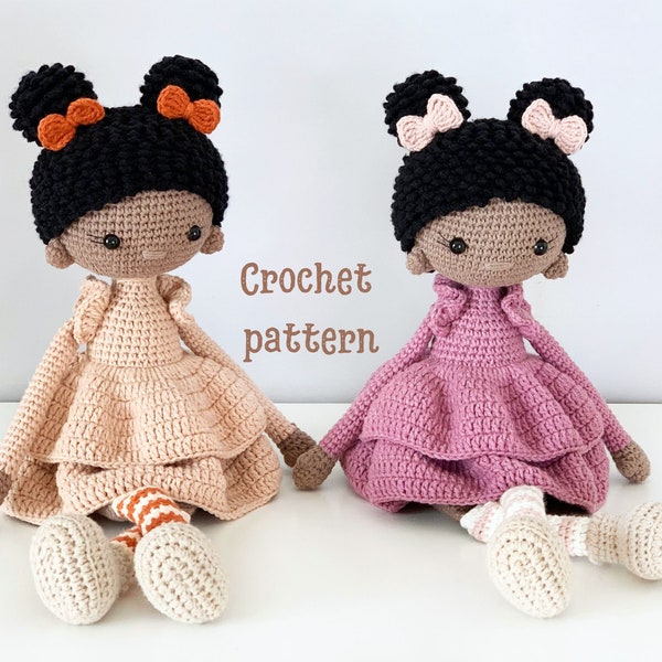 modèle de poupée au crochet, poupée au crochet, modèle au crochet, poupée africaine, modèle amigurumi, amigurumi africain, filles avec des petits pains, fille au crochet