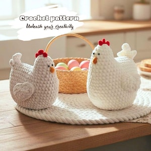 Patron de poulet au crochet PDF, peluche poule Amigurumi, décoration de ferme de Pâques