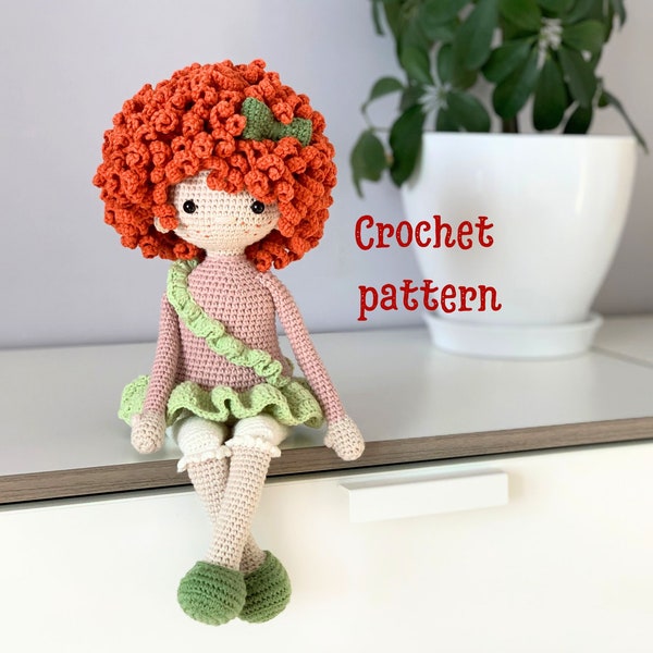 crochet doll pattern, crochet redhead doll, amigurumi doll pattern, red haired crochet doll, big doll, amigurumi, knit doll, tutorial