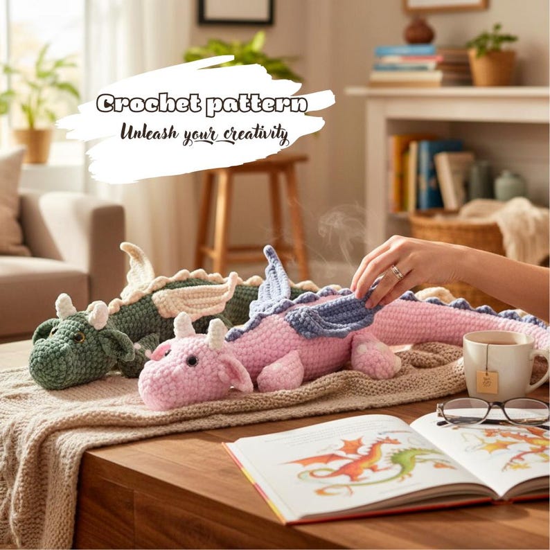 Dragon Crochet Pattern, Amigurumi Toy Tutorial, Fantasy Plush DIY Gift image 3