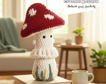 Mushroom Crochet Pattern No Sew, Amigurumi Toadstool PDF, Cottagecore Plush Toy
