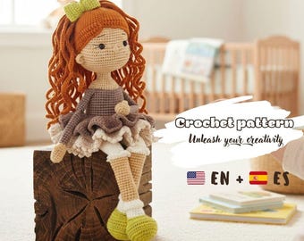 Crochet Doll Pattern, Amigurumi Girl PDF, Crochet Toy Tutorial