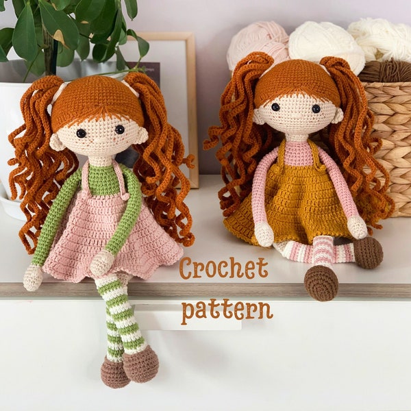 Crochet doll pattern, amigurumi crochet doll, red-haired girl, crochet girl, doll in sundress, doll PDF, doll pattern,crochet toy patten