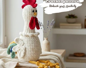 Rooster Crochet Pattern, Farm Animal Amigurumi Toy for Easter Gift, Chicken Plush Design with Soft Yarn