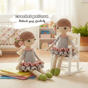 Patroon gehaakte feeënpop, amigurumi meisje met vleugels pdf afbeelding 1