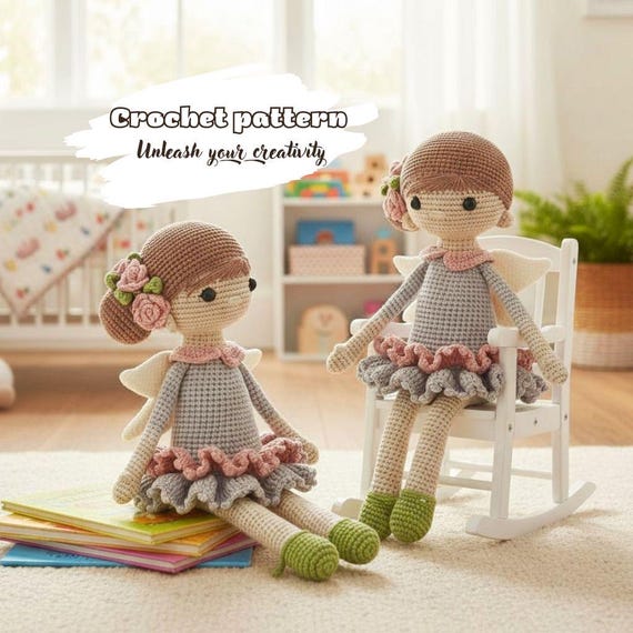 Crochet Fairy Doll Pattern, Amigurumi Girl with Wings PDF