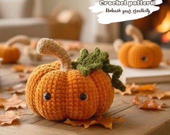 Pumpkin Crochet Pattern with Stem, Fall Amigurumi Toy for Halloween, Plush Yarn PDF