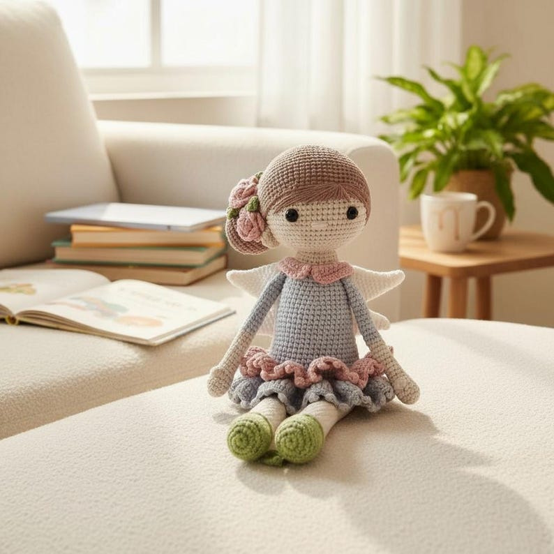 Patroon gehaakte feeënpop, amigurumi meisje met vleugels pdf afbeelding 3