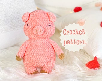 Pig crochet pattern, plush pig, crochet pig pattern beginner, crochet pattern amigurumi, easy crochet pattern, plushie toy pattern