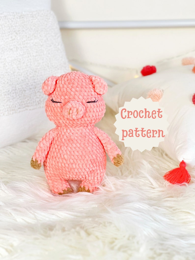 Pig crochet pattern, plush pig, crochet pig pattern beginner, crochet pattern amigurumi, easy crochet pattern, plushie toy pattern image 1