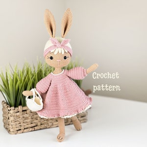 crochet bunny pattern, amigurumi bunny, Easter bunny, crochet rabbit, crochet bunny doll, PDF crochet bunny toy, crochet bunny in dress