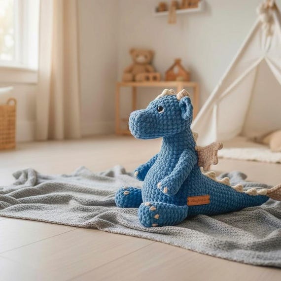ドラゴンのあみぐるみ編み図、子供向けぬいぐるみチュートリアル