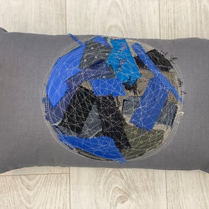 Grijs blauw cirkel kussen wabi-sabi Japanse boro stijl rechthoek Upcycling Les Cousardes®