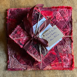 Tea ritual kit 1 teapot set 6 saucers, upcycling fabric table decoration, Japandi style tableware, Les Cousardes®