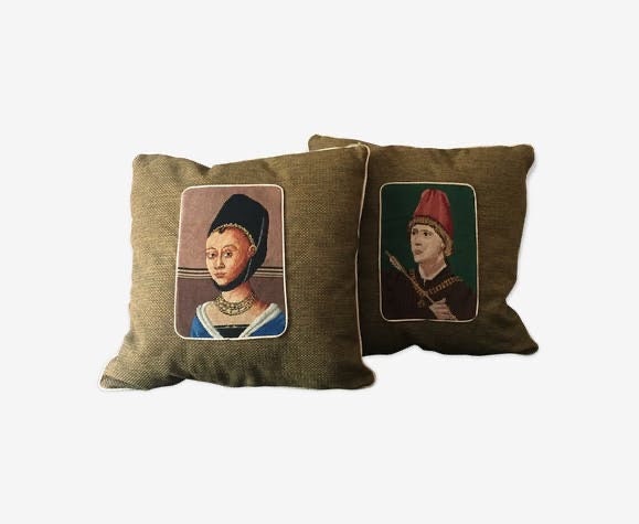 Paire De Coussins Portraits