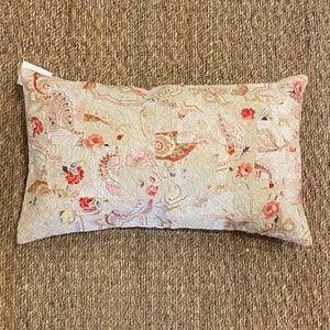 Upcycling beige ecru rood kussen, wabi-sabi, Japanse boro-stijl, rechthoek, afneembare hoes, Les Cousardes®