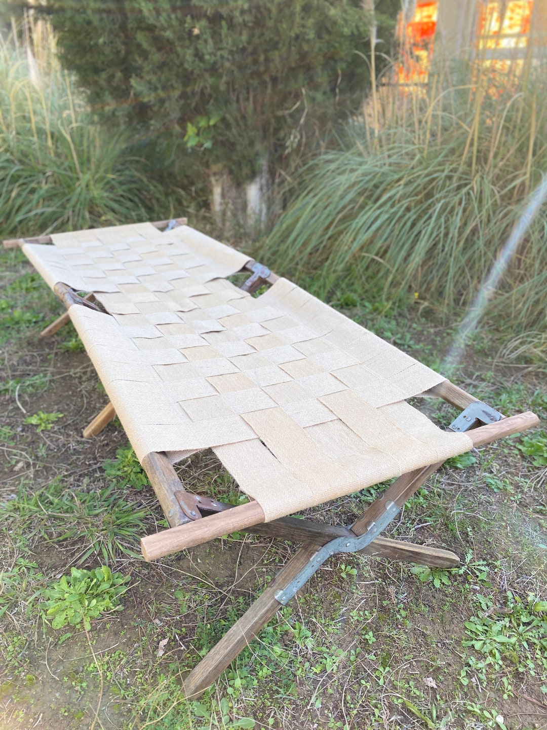 US Army Camp Bed Woven Jute Canvas Modified Picot Bed Wooden Etsy