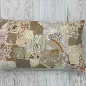 Upcycling ecru beige cushion, wabi-sabi, Japanese boro style, rectangle, removable cover, Les Cousardes®