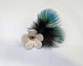 1950 年代のヴィンテージ ピーコック ブローチ、金メッキ ライン