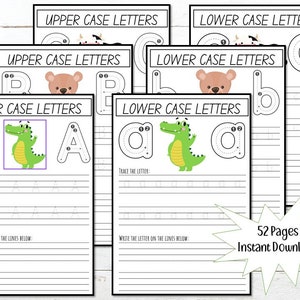 Alphabet Tracing Printables, 52 Alphabet Letter Tracing Seiten, Alphabet Arbeitsblätter, Vorschule Kindergarten Alphabet Arbeitsblätter, Buchstabenverfolgung
