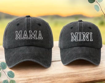 Mama and Mini Embroidered Hats: Mother Daughter Matching Set