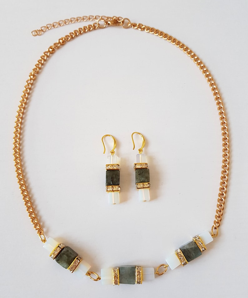 Special OccasionValentinesBirthday Labradorite And Opal Earring And Necklace Set