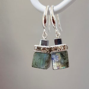 Labradorite Cube Gemstone & Silver Drop Earring's