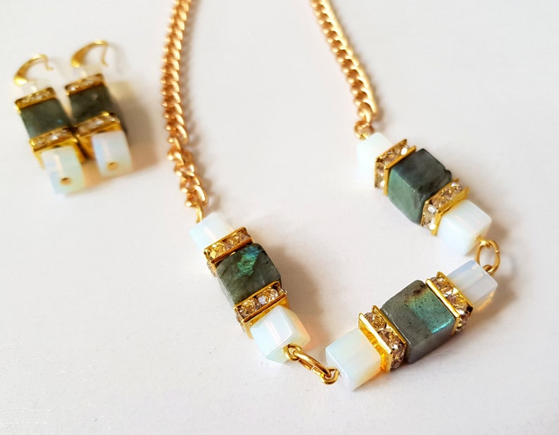 Special OccasionValentinesBirthday Labradorite And Opal Earring And Necklace Set