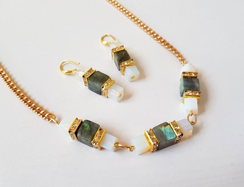 Special OccasionValentinesBirthday Labradorite And Opal Earring And Necklace Set