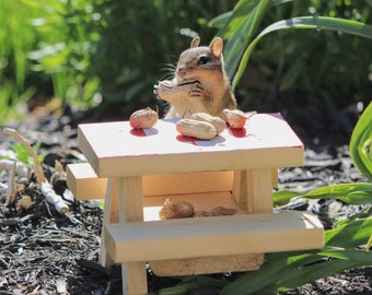 Mini Picnic Table for Chipmunks, Squirrels and Birds - Squirrel table - Little table for squirrels - Wooden Wildlife table