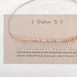 1 Peter 5:7 Morse Code Bracelet, Scripture Gift for Women, Christian Anxiety Relief