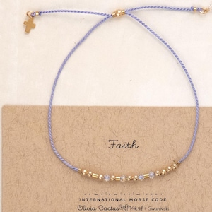 Gold + Crystals Morse Code Bracelet + Cross Charm