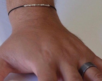 Sterling Silver Morse Code Bracelet: Personalized Cord Bracelet for Men