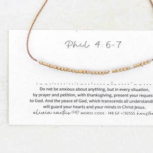 Do Not Be Anxious Bible Verse Morse Code Bracelet, Philippians 4:6 with Gold Beads or Custom Scripture, Color