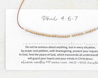 Do Not Be Anxious Bible Verse Morse Code Bracelet, Philippians 4:6 with Gold Beads or Custom Scripture, Color