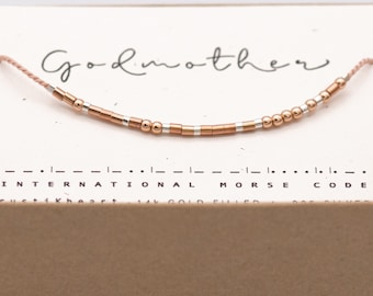 Godmother Gift • Godmother Bracelet | Morse Code Bracelet | Tan Silver String God Mother in Morse Code Gift - Mother's Day Gifts