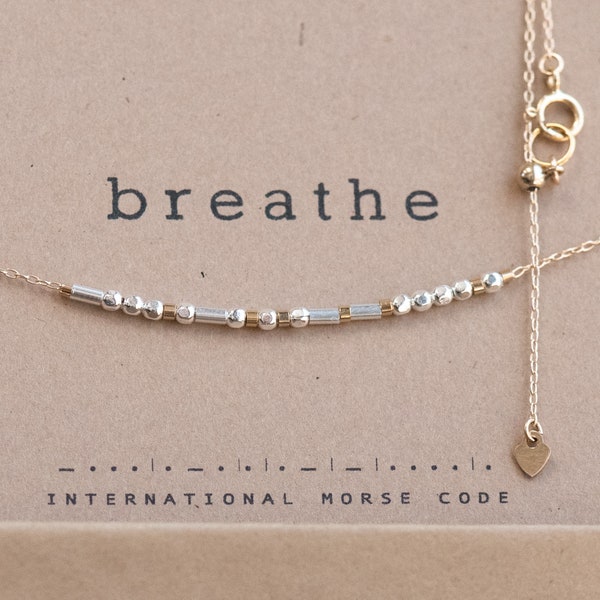 Morse Code Breathe Necklace or Personalize it to Spell any Custom Word in Morse Code. Sterling Silver Beads, Durable for Every Day Wear