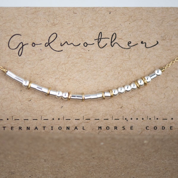 Godmother Morse Code Bracelet - Mother's Day Gift Ideas for Godmother - Silver Morse Code Chain Bracelet with Gold Spacers