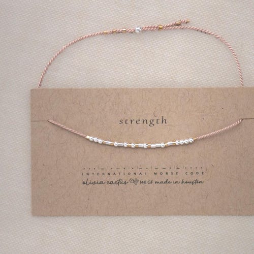 Personalized Sterling Silver Morse Code Bracelet: Hidden Message Gift. On Cord, Gold-Filled Spacers.