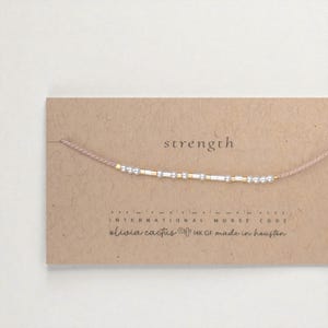 Pulsera de código Morse: cuentas de plata de ley, fuerza en rosa o palabra personalizada, color