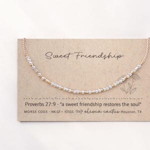 Sweet Friendship Morse Code Bracelet. Proverbs 27:9 or Custom Bible Verse. Silver, GoldFilled Gift.
