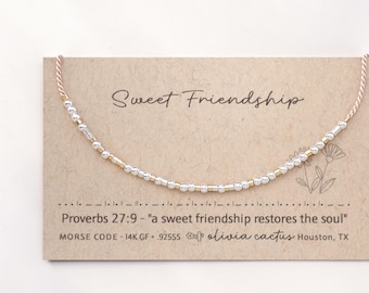 Sweet Friendship Morse Code Bracelet. Proverbs 27:9 or Custom Bible Verse. Silver, GoldFilled Gift.