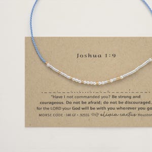 Joshua 1:9 Morse Code Bracelet, Strong and Courageous Bible Verse, Silver Christian Gift