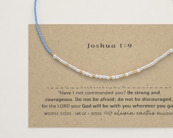 Joshua 1:9 Morse Code Bracelet, Strong and Courageous Bible Verse, Silver Christian Gift