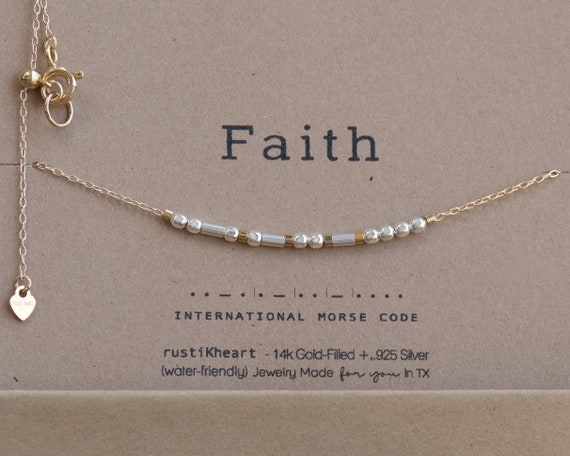 Faith Morse Code Mixed Metals Necklace - Personalized Gift Morse Code Jewelry Breathe Necklace Have Faith Believe Hope