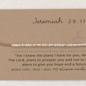 Jeremiah 29:11 Morse Code Bracelet, Christian Birthday Gift for Her, Plans to Prosper image 11
