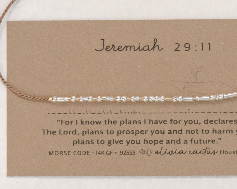 Jeremiah 29:11 Morse Code Bracelet, Christian Birthday Gift for Her, Plans to Prosper image 11